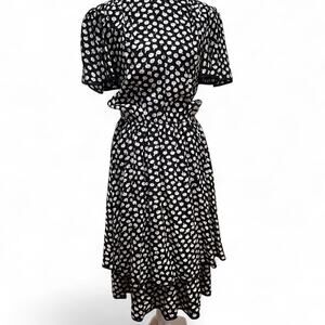 Vintage 80s Maggy London by Jeanne Booher 100% Silk Dress Floral Puff Sleeve